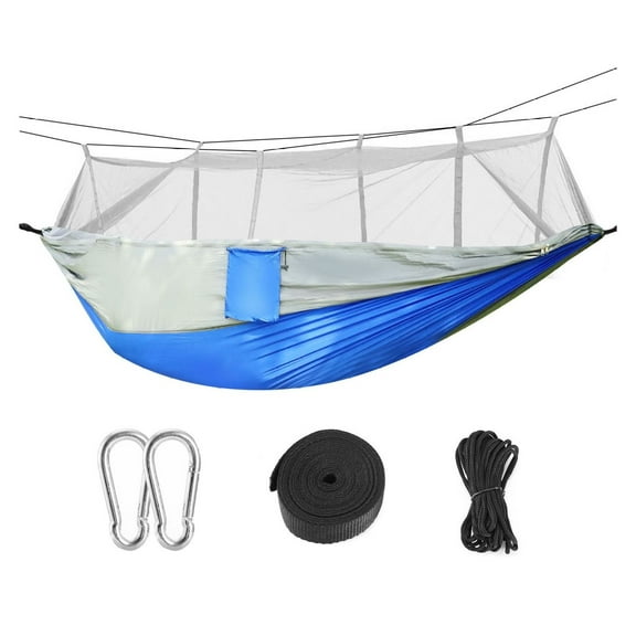 Double Camping Hammock with Mosquito Net - 600lbs Capacity - Portable Outdoor Swing Bed for Hiking, Backpacking & Travel - Includes Straps & Carry Bag