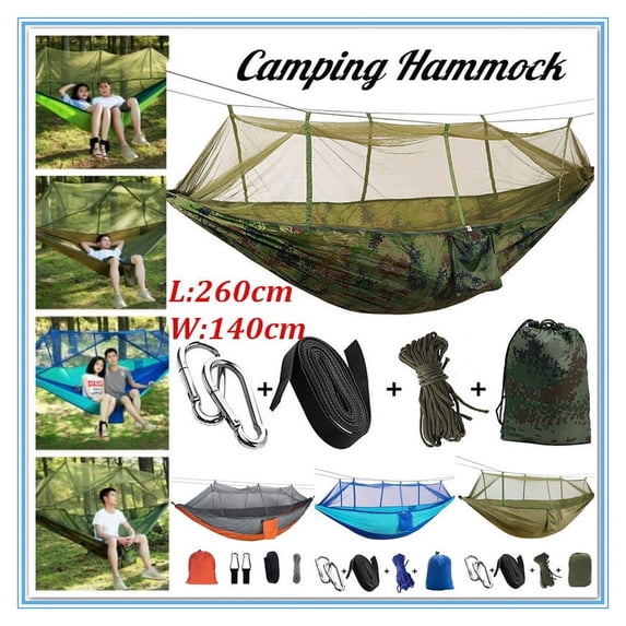Double Camping Hammock with Mosquito Net | Bug-Free Camping, Backpacking & Survival Outdoor Hammock Tent | Reversible, Integrated, Lightweight, Ripstop Nylon