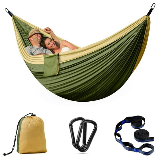Double Camping Hammock - Outdoor Portable Nylon Hammock with 402lbs Capacity, Perfect for Camping, Hiking, and Travel,Green