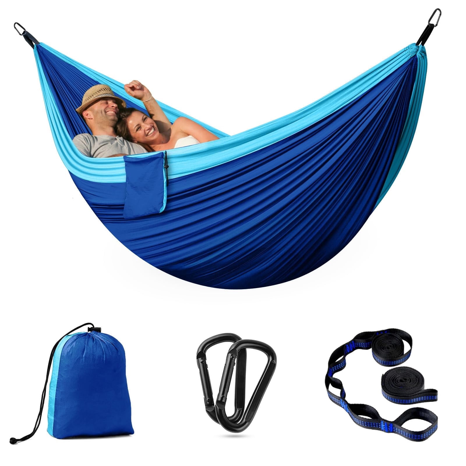 Double Camping Hammock - Outdoor Portable Nylon Hammock with 500lbs Capacity, Perfect for Camping, Hiking, and Travel,Blue