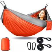 Double Camping Hammock, Portable Lightweight Nylon Hammock for Outdoor Backpacking Beach Yard Backyard Travel, Hold Up 500 Lbs