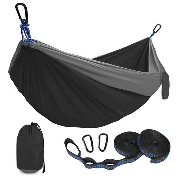 Double Camping Hammock for Two - Lightweight Parachute Fabric, Includes Tree Straps and Carabiners, Perfect for Backpacking, Hiking, and Outdoor Adventures