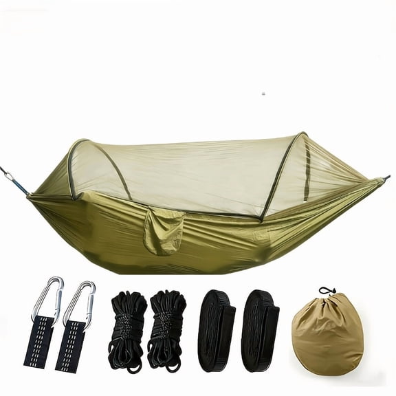 Double Camping Hammock with Mosquito Net & Sun Shade Nylon Fabric with Straps Carabiners Carry Bag for Garden Hiking