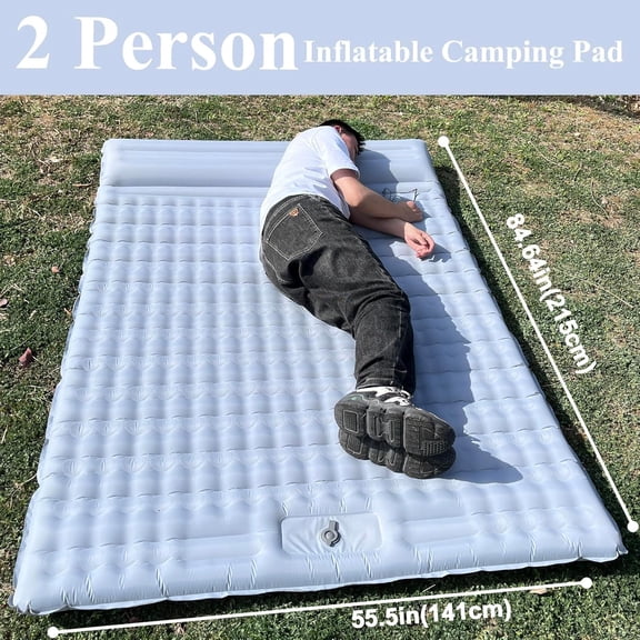 Double Camping Pad for 2 Person – Inflatable Sleeping Pad for Tent Camping & Backpacking – Lightweight, Waterproof & Quick Inflation – 4” Thick for Camping, Travel & Guests