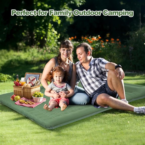 Double Camping Sleeping Pad, 4.7" Ultra-Thick Self Inflating 2 Person Inflatable Mat with Built-in Pillow Foot Pump, Waterproof for Backpacking, Hiking, Tent, RV Travel,Olive Green