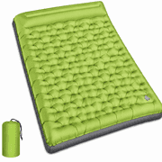 Double Camping Sleeping Pad, 6" Extra Thick Inflatable Sleeping Mat with Pillows, Built-in Foot Pump, Ultralight Air Mattress for Tent Hiking Essentials Gear
