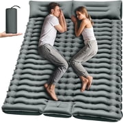 Double Camping Sleeping Pad, Inflatable Camping Pad with Foot Press, Ultralight 2-Person Camping Mat with Pillow for Camping, Hiking, Traveling, Backpacking, Tent-Grey