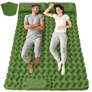 Double Camping Sleeping Pad - Self Inflating 4" Extra-Thick for 2 Person with Pillow Built-in Foot Pump Inflatable Sleeping Mat for Backpacking, Traveling, Portable Camping Mat,Green