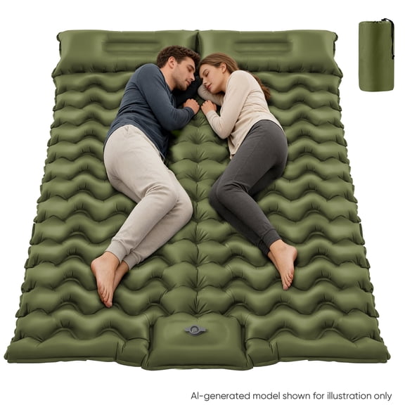 COTINSE Ultralight Double Camping Sleeping Pad with Built-in Foot Pump, 2 Person, Military Green