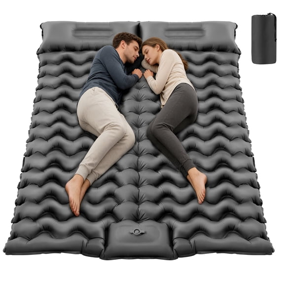 COTINSE Double Camping Sleeping Pad with Wave Pattern, Ultralight TPU Inflatable Mattress for 2 People, Built-in Foot Pump, Compact & Portable for Hiking & Backpacking, Gary