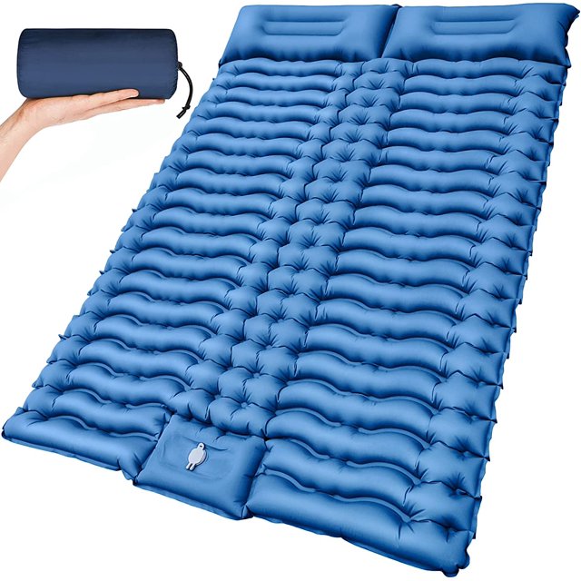Double Camping Sleeping Pad with Air Pillow Builtin Foot Pump