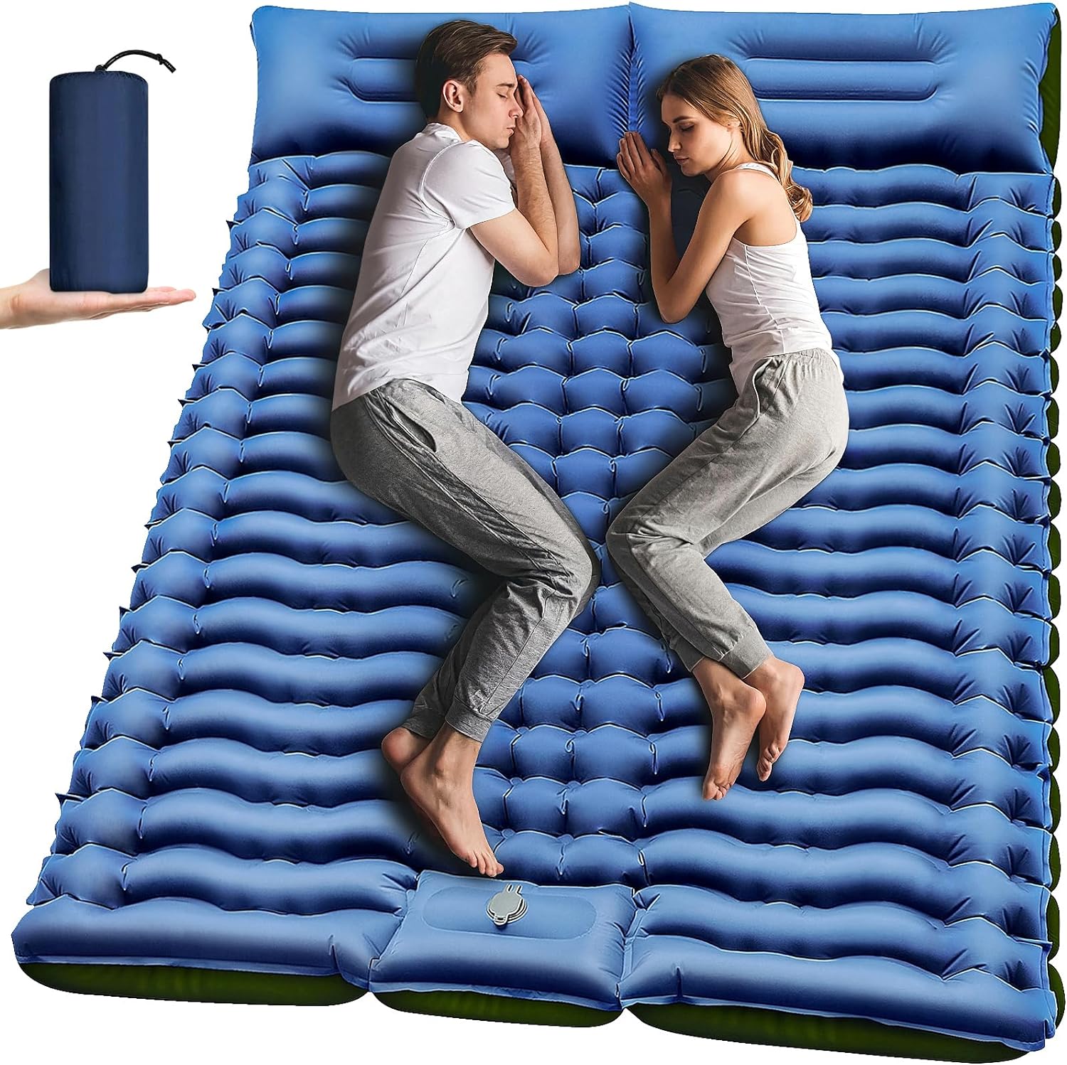 Double Camping Sleeping Pad with Air Pillow Built-in Foot Pump Inflatable Mat for Hiking Traveling Backpacking - image 1 of 8