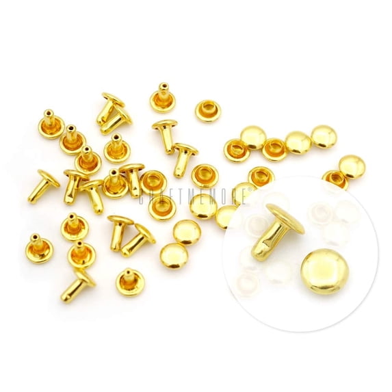 CRAFTME STUDIO 4 mm Double Cap Rivets Tubular Metal Rapid Rivet Studs for Leather Craft, 100 Sets (Gold)