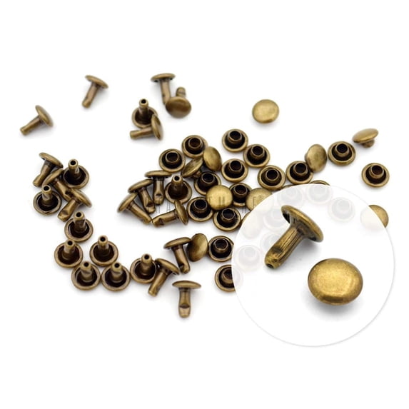 CRAFTME STUDIO 6 mm Double Cap Rivets Tubular Metal Rapid Rivet Studs for Leather Craft, 100 Sets (Antique Brass)