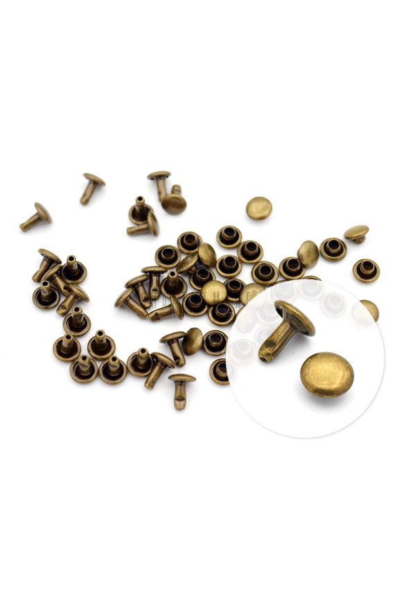 6 mm Double Cap Rivets Tubular Metal Rapid Rivet Studs for Leather Craft, 100 Sets (Antique Brass)
