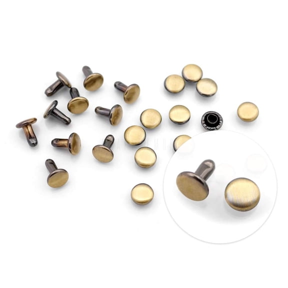 CRAFTME STUDIO 7 mm Double Cap Rivets Tubular Metal Rapid Rivet Studs for Leather Craft, 100 Sets (Brushed Brass)