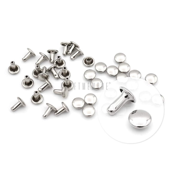 CRAFTME STUDIO 7 mm Double Cap Rivets Tubular Metal Rapid Rivet Studs for Leather Craft, 100 Sets (Silver)