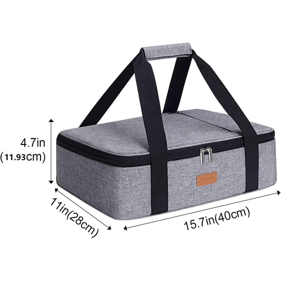 Double Casserole for Hot or Cold Food, Expandable Insulated Bag, Perfect Lasagna Holder Tote for Potlucks, Picnics, Beaches, Traveling, Fits 11" * 15.7" Baking Dish, Lunch Bag Gray (2PC)