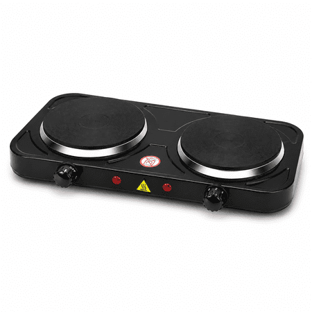 Electric Double Burner, 2000W Hot Plate, 6" Portable Countertop Cooktop, 5-Level Temperature Control, Indicator Light, Easy-to-Clean, Compatible for All Cookwares
