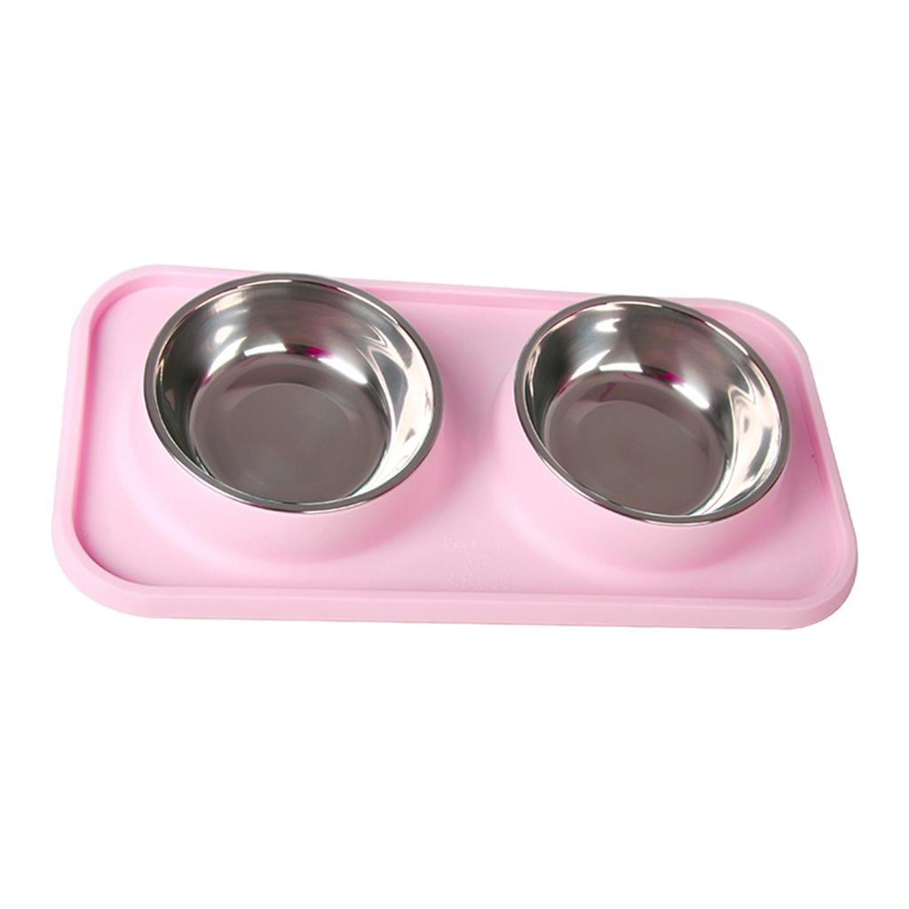 Double Cat Dog Bowls 2 in 1 Food and Water Bowls Dish with Moat for Small  Medium Size Dogs Cats Large Pink