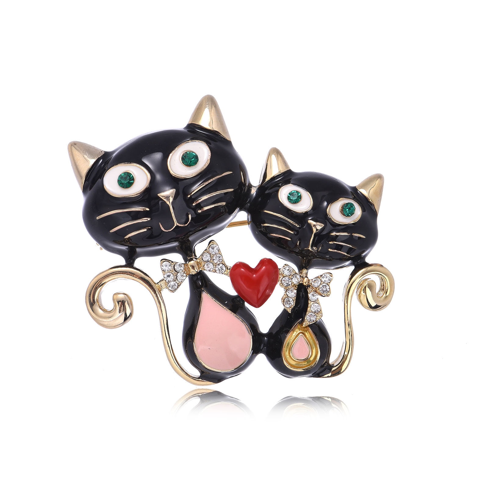 Double Cat Heart - Shaped Lapel Pin for Women, Animal - Themed Jewelry Gift for Women