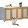 thumbnail image 1 of Double Cat Litter Box Enclosure for 2 Cats, 47.2" Large Wood Hidden  Furniture with Sisal Doors, Multi Litter Box Cabinet Cat TV Stand, Sliding Bottom, Easy to Clean White, 1 of 7
