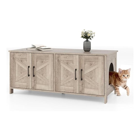 Double Cat Litter Box Enclosure, Modern Litter Box TV Stand with Double Rooms, Wooden Litter Box Enclosure for 2 Litter Boxes, Dual Litter Box Furniture, x 20 x 20 inches (Oak)