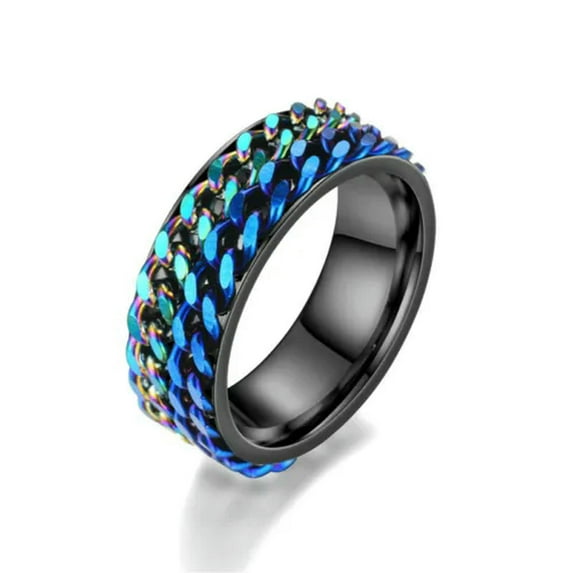 Double Chain Band Men's Stainless Steel Gold Black Polished Spinner Ring Sz 6-12