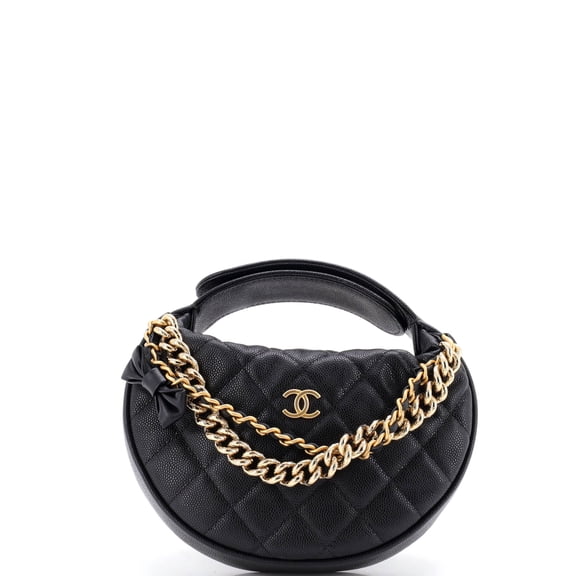 Double Chain Bow Hobo Pouch Quilted Caviar Mini By Rebag