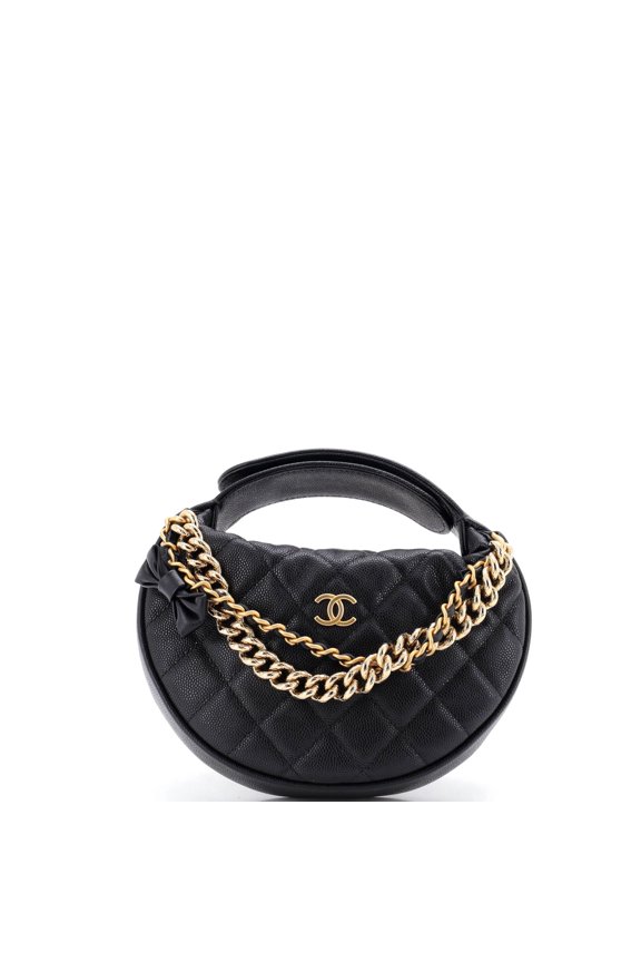 Double Chain Bow Hobo Pouch Quilted Caviar Mini By Rebag