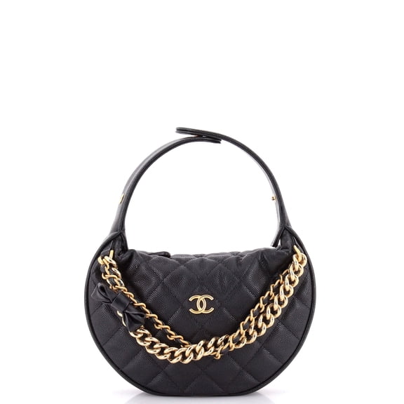 Double Chain Bow Hobo Pouch Quilted Caviar Mini By Rebag