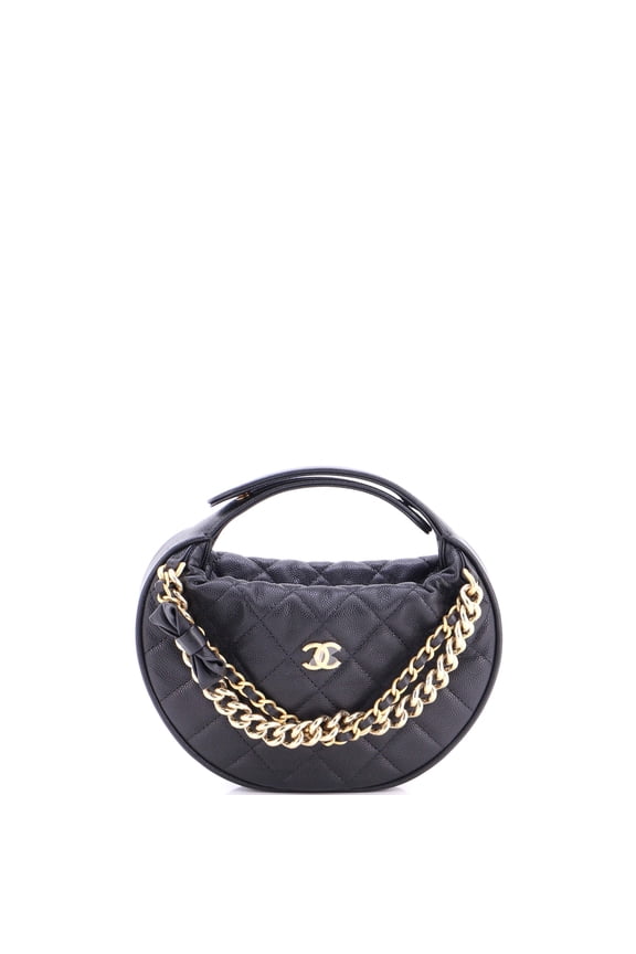 Double Chain Bow Hobo Pouch Quilted Caviar Mini By Rebag