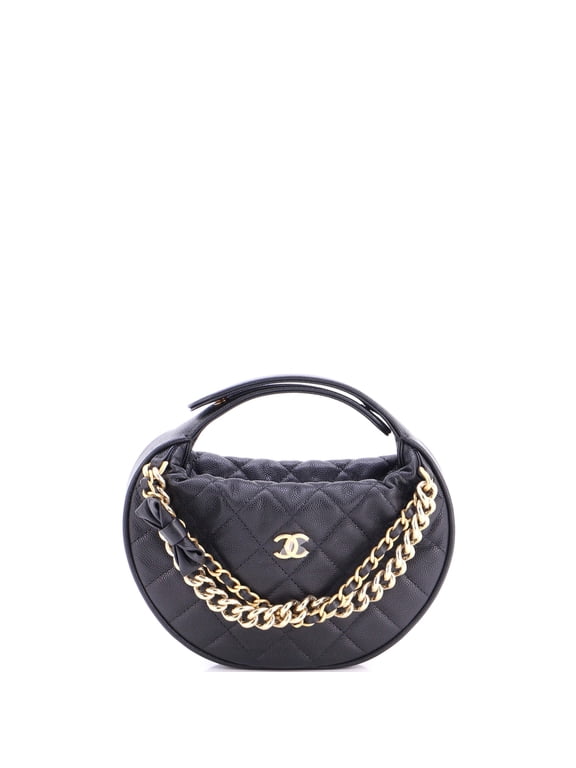 Double Chain Bow Hobo Pouch Quilted Caviar Mini By Rebag