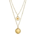 thumbnail image 1 of Double Chain Necklace Barber Dime Gold-Plated Coin Pendant With Flower Charm | Saturn Style 18 and 16 Inch Goldtone Chain | Certificate of Authenticity | American Coin Treasures, 1 of 4