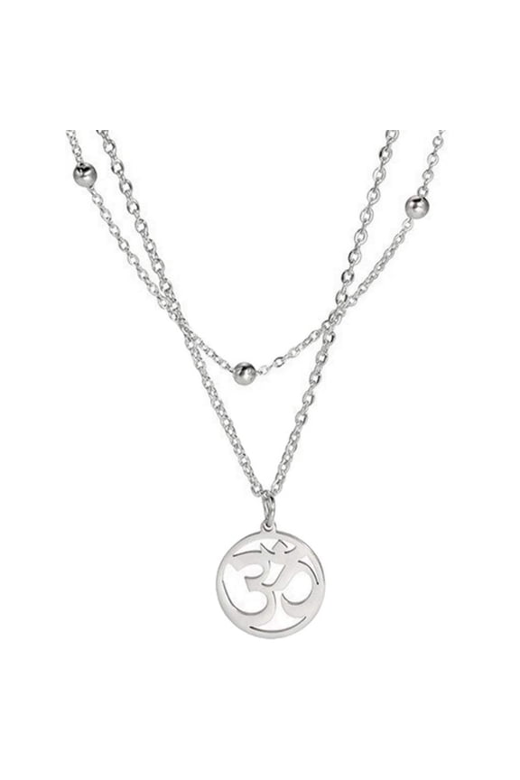 Double Chain Om Necklace Stainless Steel Layered Wrap Aum Pendant