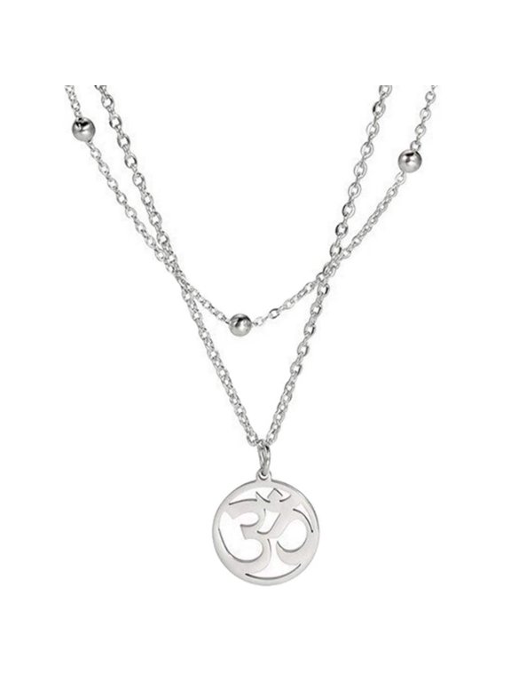 Double Chain Om Necklace Stainless Steel Layered Wrap Aum Pendant