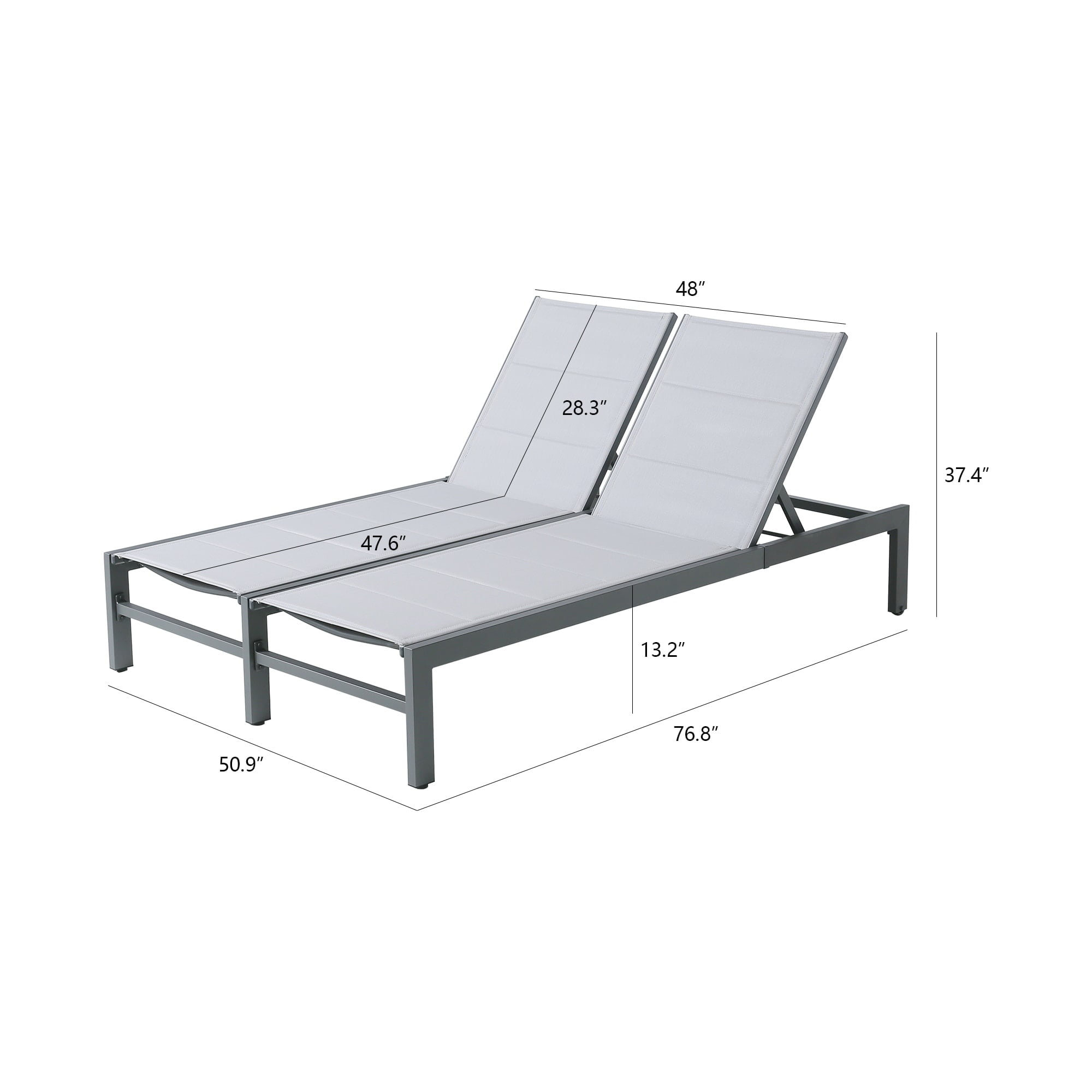 Outdoor Double Chaise Lounge with Cushions in Grey Aluminum