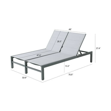Double Chaise Lounge Outdoor Aluminum Adjustable Back Recliner Chair Grey