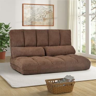 Double Chaise Lounge Sofa, Adjustable Folding Leisure Sofa Thicken Floor Couch Chaise with 3 Pillows & 5 Reclining Position, Lounge Sofa Gaming Chair Lazy Sofa Bed for Bedroom Living Room, Brown