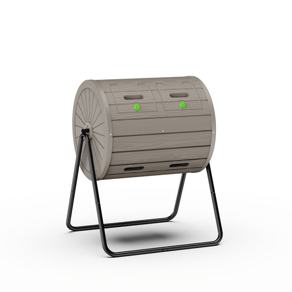 Double Chamber Rotating Composter with Steel Frame, Ideal for Garden Yard Waste Processing
