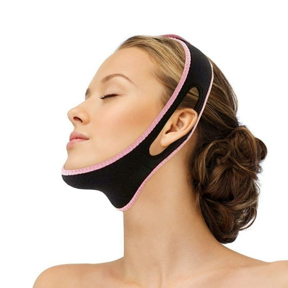 Double Chin Reducer Anti-Wrinkle Band, Black with Pink Outline- Size Medium