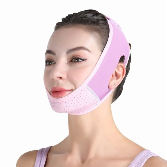 Double Chin Reducer V-Shaped Face Mask, Reusable Face Wrap for Firmer Look, Adjustable Lifting Chin Strap, Facial Band, Jawline Trainer, Skin Tightening Face Bandage, Purple