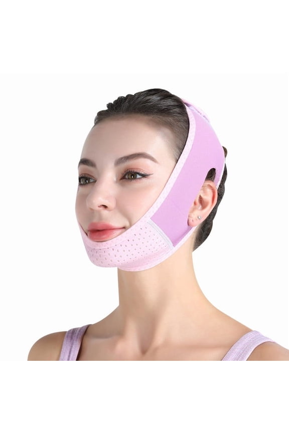 Double Chin Reducer V-Shaped Face Mask, Reusable Face Wrap for Firmer Look, Adjustable Lifting Chin Strap, Facial Band, Jawline Trainer, Skin Tightening Face Bandage, Purple