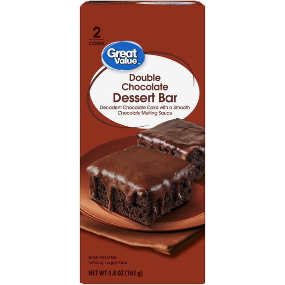 Great Value Double Chocolate Dessert Bar, Frozen Layered Cake Dessert, 2 Count, 5.8 oz