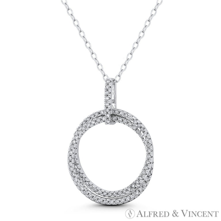 Circle O Pave CZ Cubic Zirconia Necklace Rhodium on Sterling Silver Circle O Pave CZ Cubic Zirconia Necklace Rhodium on Sterling Silver