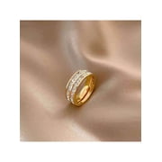 Double Circle Gold Stainless Steel Ring With Cubic Zirconia Inlay For Women