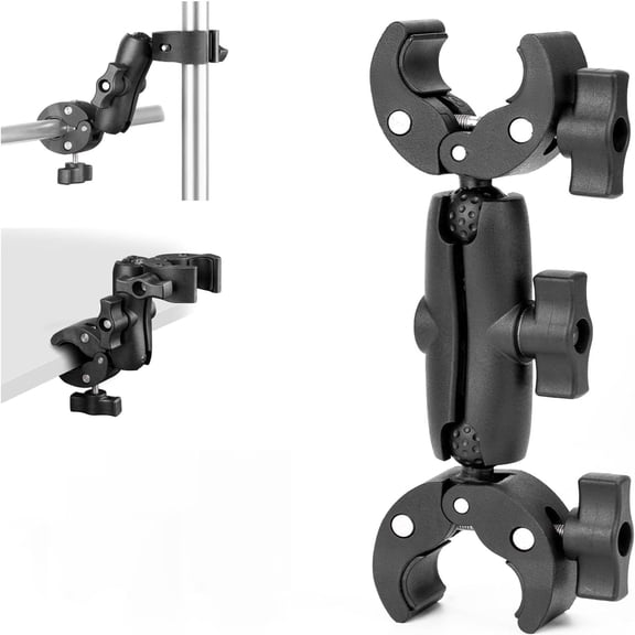 Double Clamp Mount Umbrella Holder Camera Pole Bracket for Stroller Wheelchair Monitor Magic Socket Arm Desk Photo Studio Light Stand Photography Reflector Flag Cross Bar Accessories