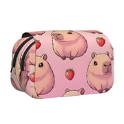 Double Clamshell Pen Case Oxford Cloth Pencil Case Large Capacity 2 Compartments Pen Bag With External Pocket For Office Travel Pusheen Capybara Pattern 2