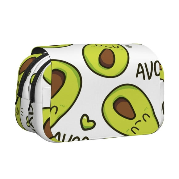 Double Clamshell Pencil Pen Case Women Men Large Capacity Pencil Pouch Office Stationery Organizer Multifunctional Pencil Pen Bag Cartoon Cute Avocado Tropical Fruit