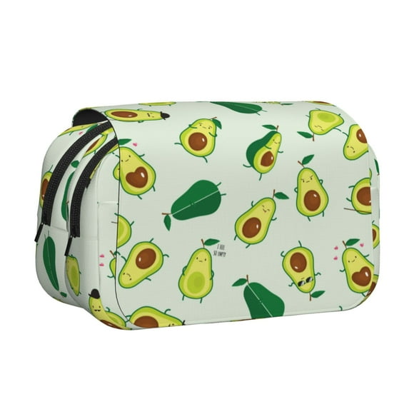 Double Clamshell Pencil Pen Case Women Men Large Capacity Pencil Pouch Office Stationery Organizer Multifunctional Pencil Pen Bag Cute Avocados